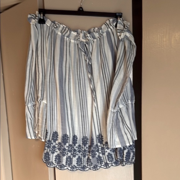 Striped Off-Shoulder Blouse with Embroidery - Picture 1 of 6